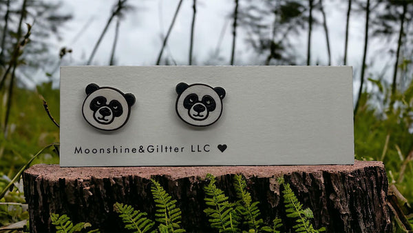 Panda bear stud earrings sloth earrings handpainted gift hypoallergenic sensitive ears