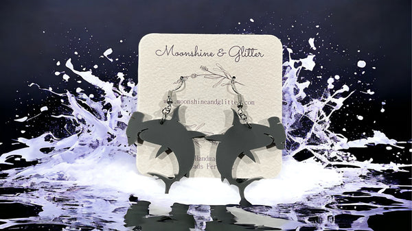 Hammerhead shark earrings dangle beach jewelry ocean sea animal sensitive ears 1.5” in length lightweight hypoallergenic gray acrylic