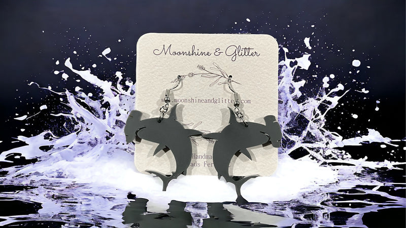Hammerhead shark earrings dangle beach jewelry ocean sea animal sensitive ears 1.5” in length lightweight hypoallergenic gray acrylic