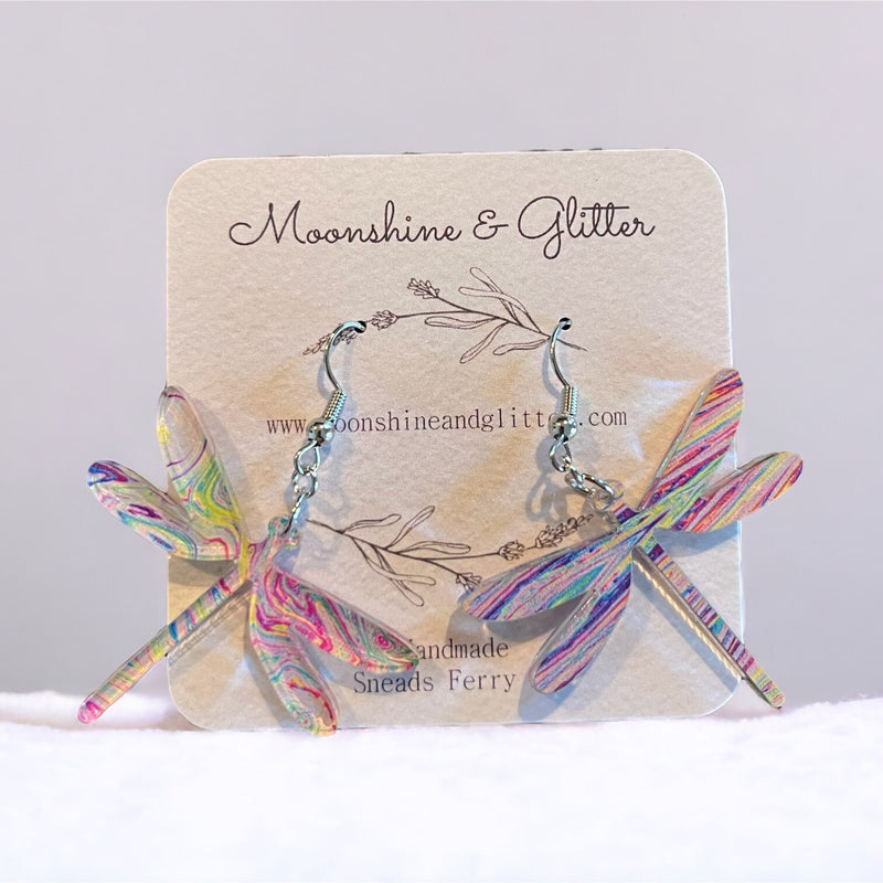 Dragonfly earrings clear acrylic gift hypoallergenic sensitive ears