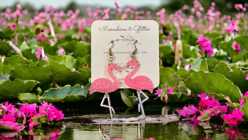 Flamingo earrings dangle beach jewelry ocean sea animal sensitive ears 1.5” in length lightweight hypoallergenic acrylic