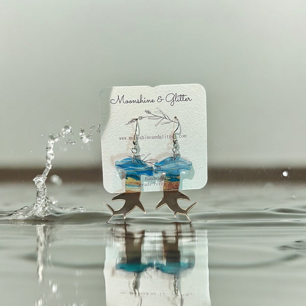 Hammerhead  Shark earrings dangle beach jewelry ocean sea animal sensitive ears 1.5” in length lightweight hypoallergenic shark earrings
