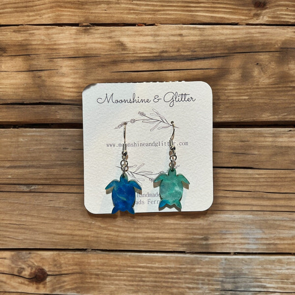 Sea turtle earrings dangle beach jewelry ocean beach sea animal sensitive ears 1.5” in length lightweight hypoallergenic acrylic