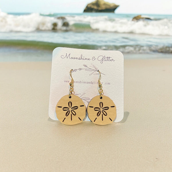 Sand dollar beach  earrings dangle beach jewelry ocean beach sea animal sensitive ears 1.5” in length lightweight hypoallergenic acrylic