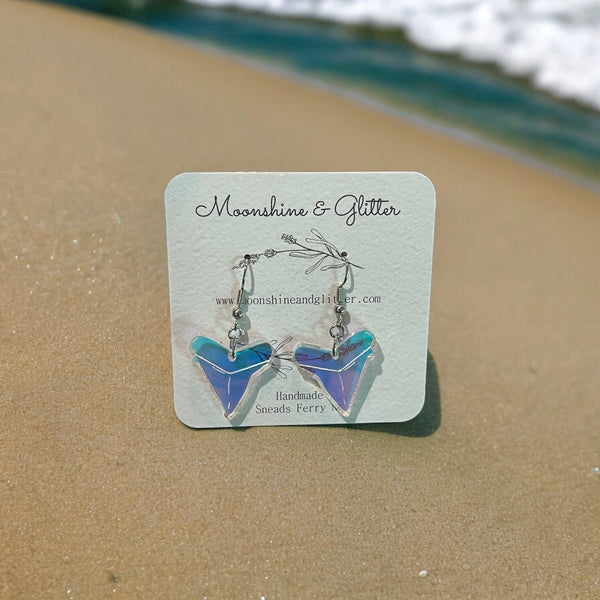 Shark teeth earrings dangle beach jewelry ocean sea animal sensitive ears 1.5” in length lightweight hypoallergenic shark earrings