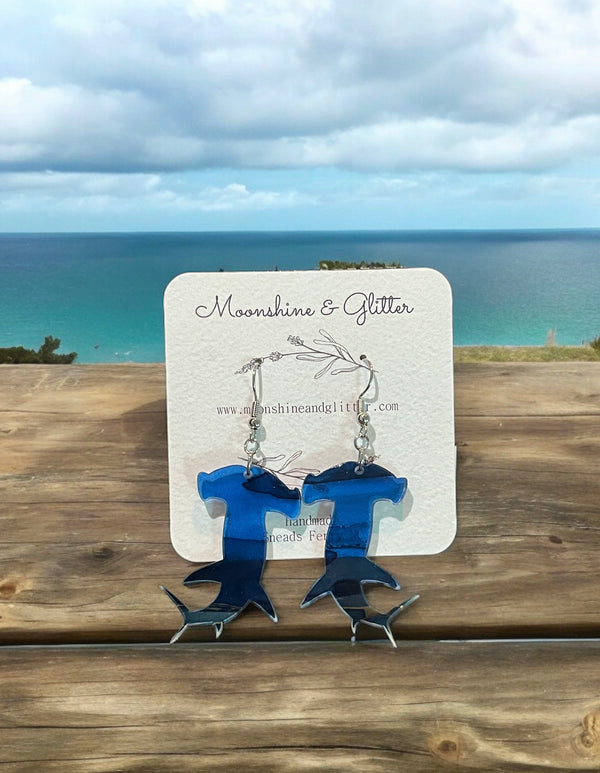 Hammerhead Shark earrings dangle beach jewelry ocean sea animal sensitive ears 1.5” in length lightweight hypoallergenic shark earrings
