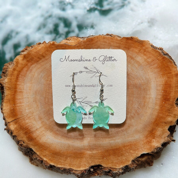 Sea turtle earrings dangle beach jewelry ocean beach sea animal sensitive ears 1.5” in length lightweight hypoallergenic acrylic