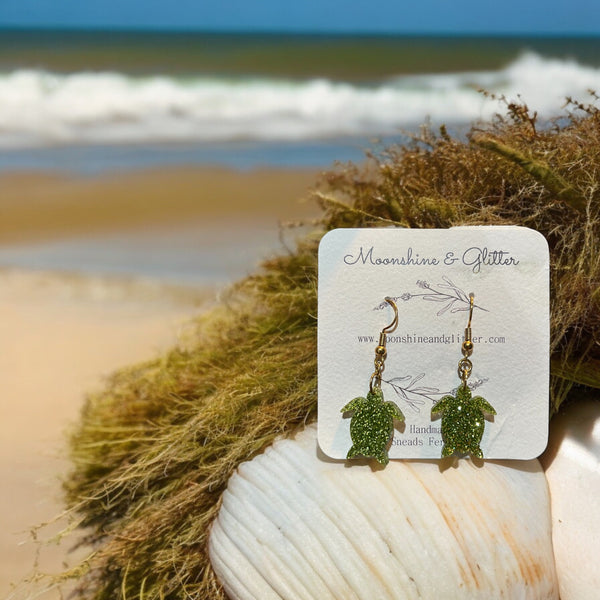 Sea turtle earrings dangle beach jewelry ocean beach sea animal sensitive ears 1.5” in length lightweight hypoallergenic acrylic