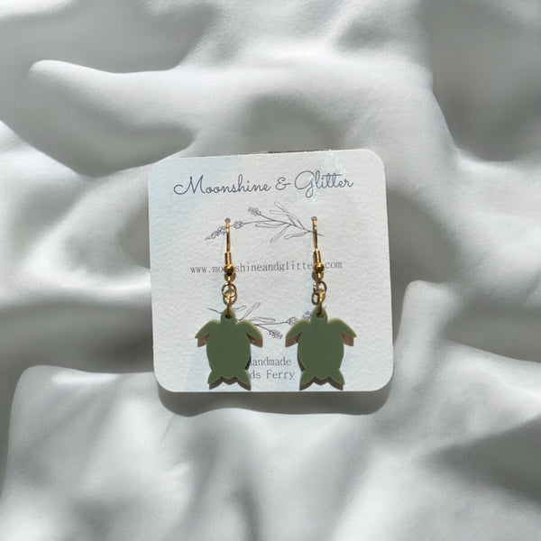 Sea turtle earrings dangle beach jewelry ocean beach sea animal sensitive ears 1.5” in length lightweight hypoallergenic acrylic