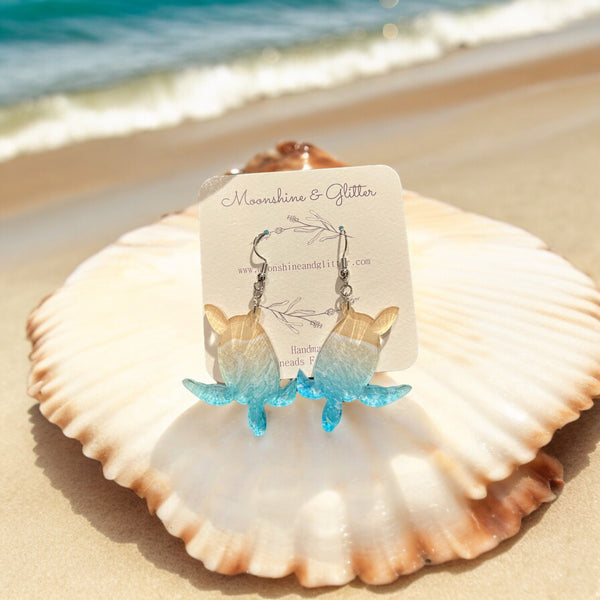 Sea turtle earrings dangle beach jewelry ocean beach sea animal sensitive ears 1.5” in length lightweight hypoallergenic acrylic