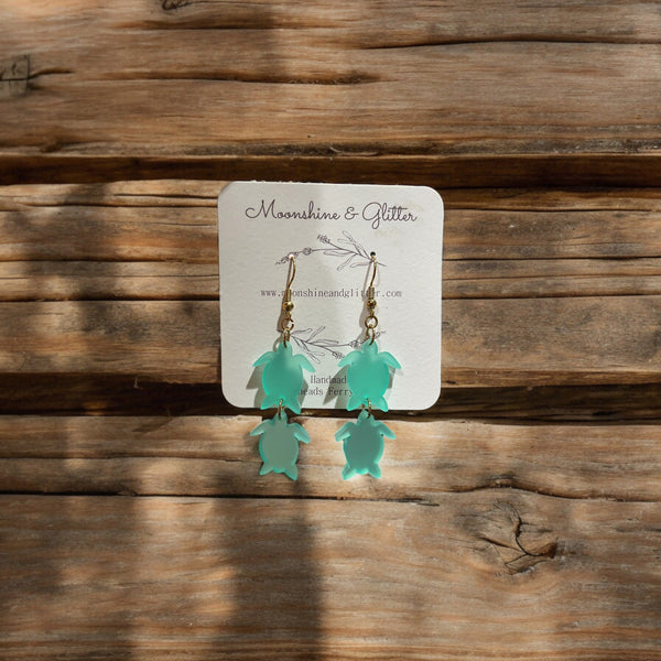 Sea turtle earrings dangle beach jewelry ocean beach sea animal sensitive ears 1.5” in length lightweight hypoallergenic acrylic