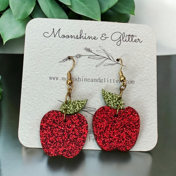Back to school Apple Glitter Dangle Earrings | Back to School Teacher Gift | Hypoallergenic Jewelry