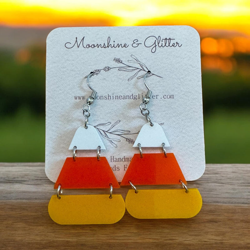 Halloween Candy Corn Dangle Earrings - 1.5" - Hypoallergenic, Lightweight, Bright High-Quality Acrylic