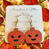 Jack-o'-Lantern Pumpkin Earrings - 1" with Textured Detail - Hypoallergenic Lightweight