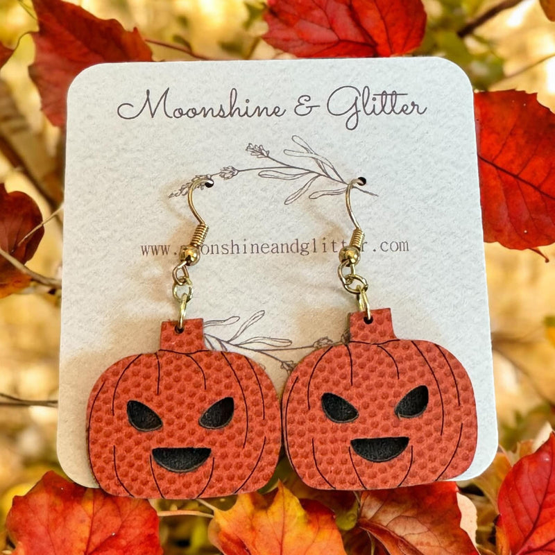 Jack-o'-Lantern Pumpkin Earrings - 1" with Textured Detail - Hypoallergenic Lightweight