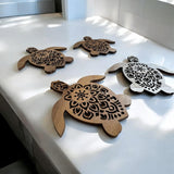 Sea Turtle Walnut Wood Coaster Set of 4 - Handcrafted, Elegant, and Functional - Perfect for Ocean Lovers