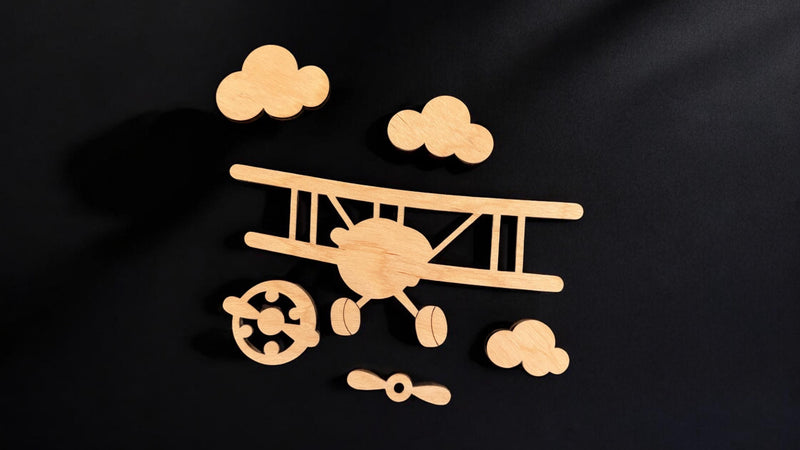Wooden Nursery Airplane and Clouds Nursery Room Decor - Unfinished, Various Sizes Available front facing