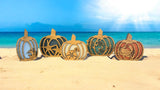 Coastal Fall Pumpkin Decor | Layered Wood Pumpkins with Sea Turtles, Waves, Starfish & Sand Dollars | Beach Autumn Shelf Sitters