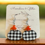 Lightweight Fall Pumpkin Earrings - 1.25" Black and White Plaid Acrylic - Eye-Catching Fashion Statement, Hypoallergenic, Two Piece