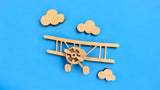 Wooden Nursery Airplane and Clouds Nursery Room Decor - Unfinished, Various Sizes Available front facing
