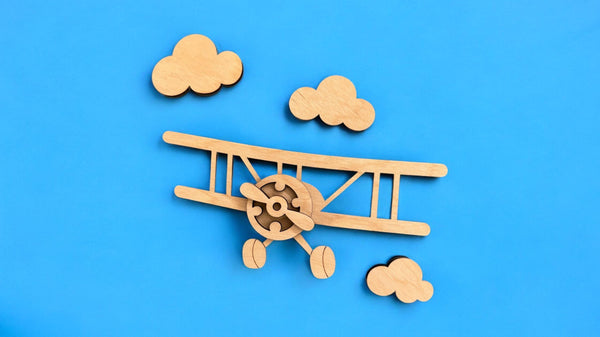 Wooden Nursery Airplane and Clouds Nursery Room Decor - Unfinished, Various Sizes Available front facing
