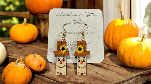 Scarecrow Dangle Earrings | 1.25” Hand-Painted 3D Lightweight Hypoallergenic | Stylish Fall Gift for Her