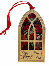In Loving Memory Arched Window Ornament | 4" Cardinal Transparent Memorial Ornament | Customizable Name | Suncatcher