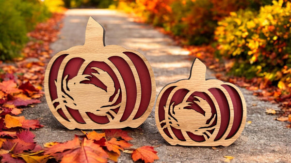 Coastal Crab Pumpkin Decor | Layered Wood Fall Shelf Sitter | Nautical Autumn Pumpkin Sign | Beach House Fall Decoration
