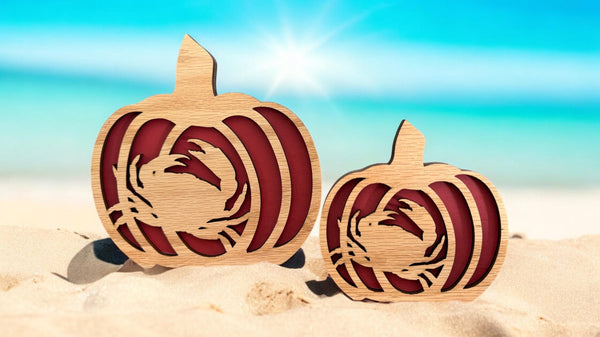 Coastal Crab Pumpkin Decor | Layered Wood Fall Shelf Sitter | Nautical Autumn Pumpkin Sign | Beach House Fall Decoration