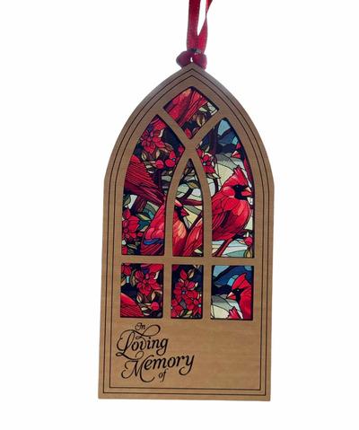 In Loving Memory Arched Window Ornament | 4" Cardinal Transparent Memorial Ornament | Customizable Name | Suncatcher