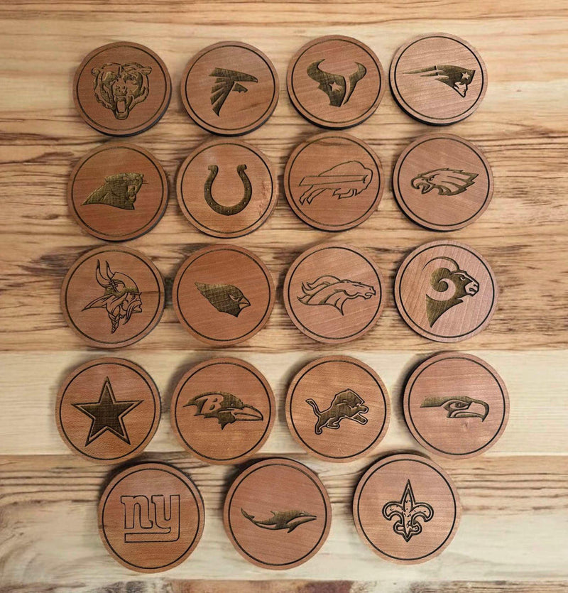 Custom Coaster Set, Personalized Coaster Set of 4 Round coasters, Housewarming Gift, Monogram Coasters Wedding Gift Sports Team