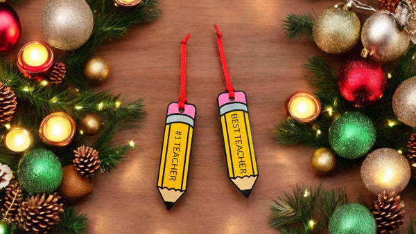 Personalized Teacher Ornament - Pencil Shape | Best Teacher Ever | #1 Teacher | Custom Name