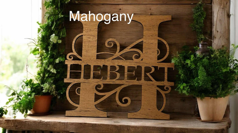 Personalized Monogram Family Name Sign, Wooden Round Last Name Sign, Initial, Custom Door Hanger, Split Monogram House Warming Gift
