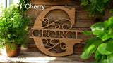 Personalized Monogram Family Name Sign, Wooden Round Last Name Sign, Initial, Custom Door Hanger, Split Monogram House Warming Gift