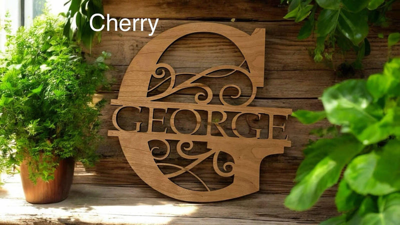 Personalized Monogram Family Name Sign, Wooden Round Last Name Sign, Initial, Custom Door Hanger, Split Monogram House Warming Gift
