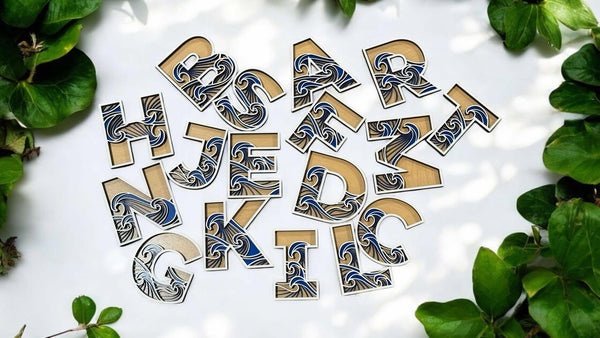 Layered Wood Wave Letter Magnets - Beach-Themed Decor