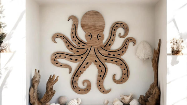 Coastal Wood Octopus Wall Décor – Beach House Wall Art in Multiple Sizes