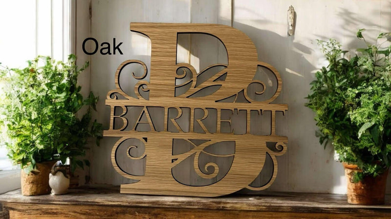 Personalized Monogram Family Name Sign, Wooden Round Last Name Sign, Initial, Custom Door Hanger, Split Monogram House Warming Gift