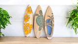 Layered Wooden Surfboard Wall Art – Coastal & Tropical Home Décor Sea turtle Monstera Palm Trees
