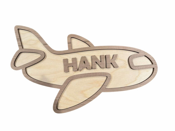 Personalized Wooden Layered Airplane Nursery Wall Decor – Custom Name | Multiple Sizes Available
