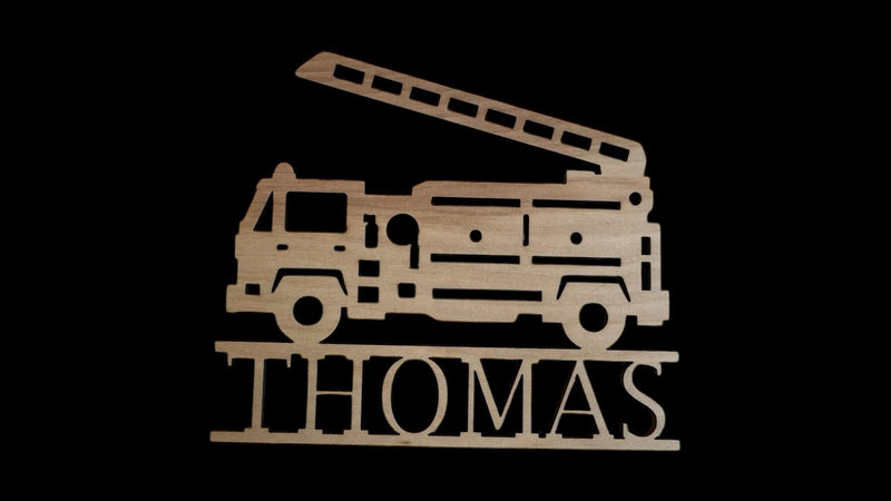 Personalized Wooden Firetruck Name Cutout – Custom Nursery Wall Decor | Multiple Sizes Available