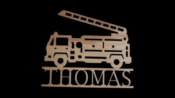 Personalized Wooden Firetruck Name Cutout – Custom Nursery Wall Decor | Multiple Sizes Available