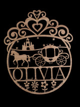 Personalized Wooden Princess Carriage Name Cutout – Custom Fairytale Wall Decor | Multiple Sizes Available