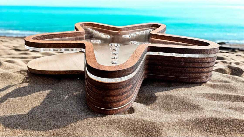 Handcrafted Starfish Treasure Box – Walnut Frame – Display for Sea Glass, Shark Teeth, Shells – 4", 6", 8", 12" Sizes Shadow Box