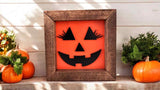 6x6 Halloween Wood Sign – 3D Layered Fall signs ” – Red Mahogany Stained Frame – Freestanding Shelf Decor Ghost Boo Pumpkin Jack o Lantern