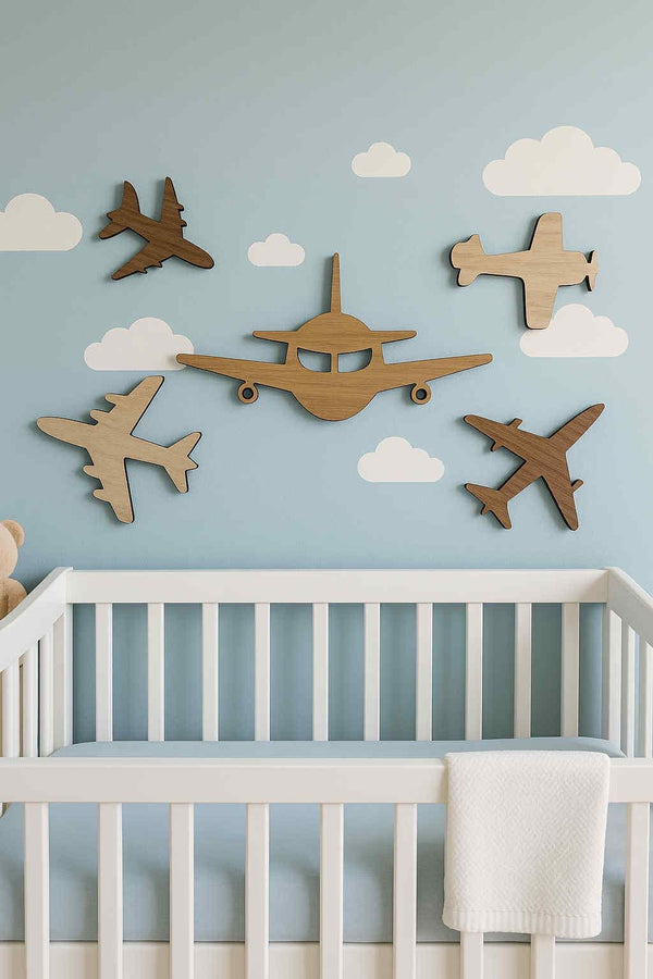Nursery Airplane Wood Cutouts – Lightweight Wall Decor |Various Sizes & Wood Types