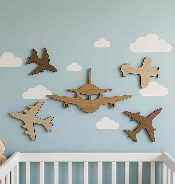 Nursery Airplane Wood Cutouts – Lightweight Wall Decor |Various Sizes & Wood Types