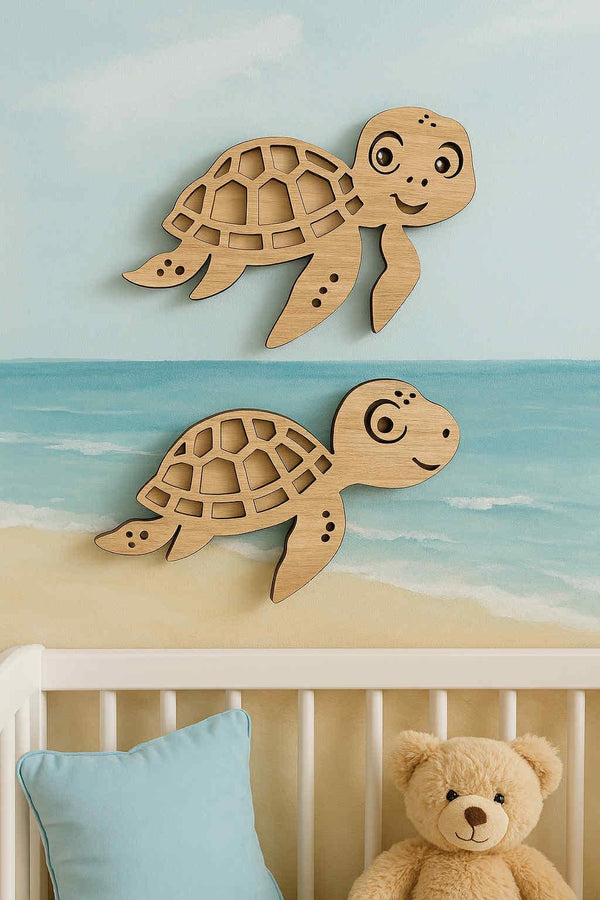 2-Layer Wooden Sea Turtle Wall Decor – Nursery & Kids Room | 12" or 18" | Custom Wood Top Layer