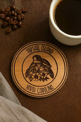 Custom Sea Turtle Wood Coaster Set | Laser Engraved Floral Turtle Drink Coasters | Coastal Home Decor | Personalized Gift Option