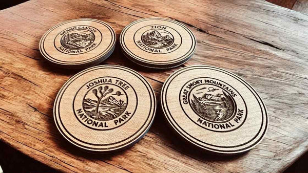 National Park Wood Coaster Set | Personalized or Mix & Match  | Joshua Tree, Zion, Yellowstone, Yosemite, Grand Cayon, Bryce Canyon and More